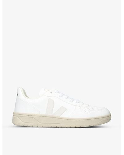 Veja V-10 Logo-embroidered Leather Low-top Sneakers - White