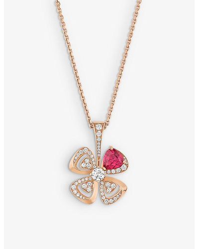 BVLGARI Fiorever 18ct Rose-gold, 0.63ct Brilliant-cut Diamond And Mixed-cut Rubellite Pendant Necklace - White