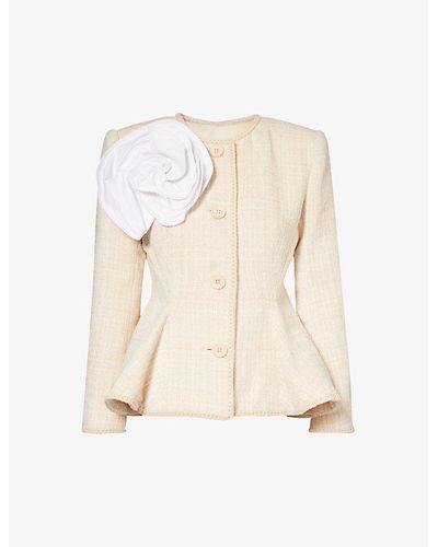 Huishan Zhang Agar Floral-brooch Woven Jacket - Natural