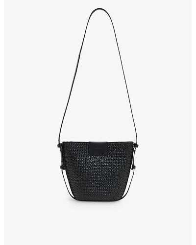 AllSaints Ebro Logo-patch Straw And Leather Crossbody Bag - White