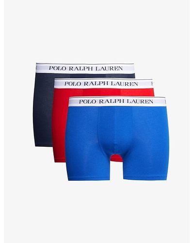 Polo Ralph Lauren Pack Of Three Branded-waistband Stretch-cotton Boxer Briefs X - Blue