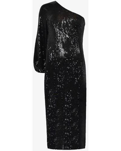 Ro&zo Selena One-shoulder Sequin-embellished Stretch-woven Midi Dress - Black