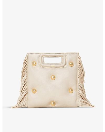 Maje Studded Fringe Leather Shoulder Bag - Natural