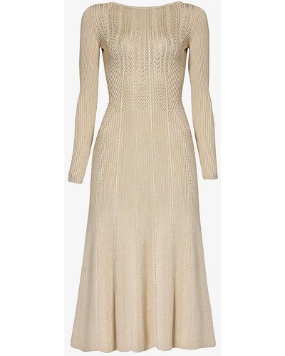 Ralph Lauren Day Fit-and-flare Stretch Silk-bend Midi Dress - Natural