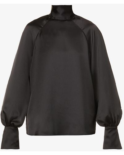 Pretty Lavish Hailee High-neck Recycled Polyester-blend Satin Top - Black