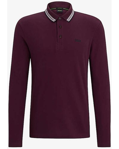 BOSS Logo-embroidered Slim-fit Cotton-jersey Polo Shirt Xx - Purple