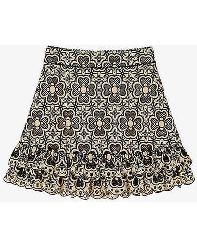 Sandro Floral Broderie-anglaise Embroidered Cotton Mini Skirt - Green