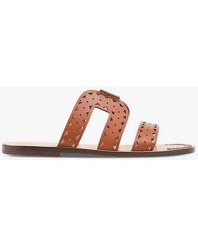 Sandro Perforated Flat Leather Sandals - Multicolour