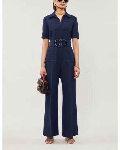 Gucci Belted Wool And Silk-blend Cady Jumpsuit - Blue