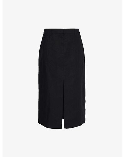 Theory Darted Regular-fit Linen Midi Skirt - Black