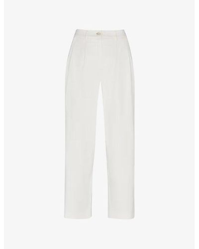 Whistles Bethany Pleated Barrel-leg Mis-rise Cotton Trousers - White