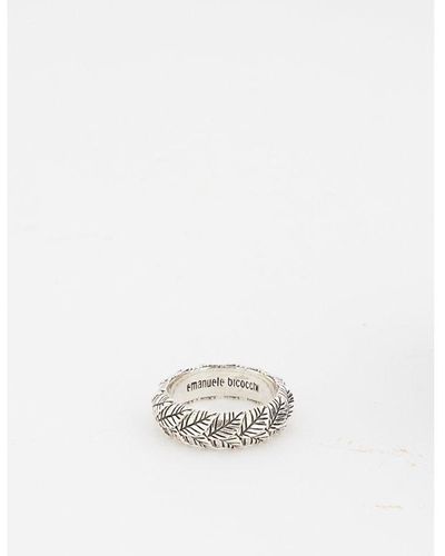 Emanuele Bicocchi Leaves Engraved 925 Sterling- Ring - White