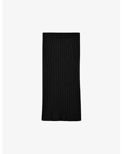 JOSEPH Wide-rib Mid-rise Knitted Midi Skirt X - Black
