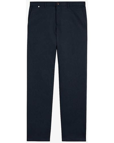 Ted Baker Pebal Straight-leg Mid-rise Stretch-cotton Trousers - Blue