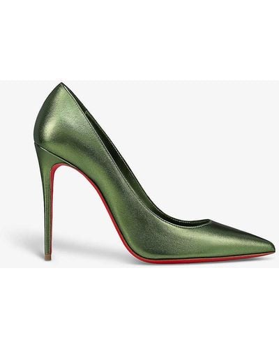 Christian Louboutin Kate 100 Pointed-toe Leather Heeled Courts - Green
