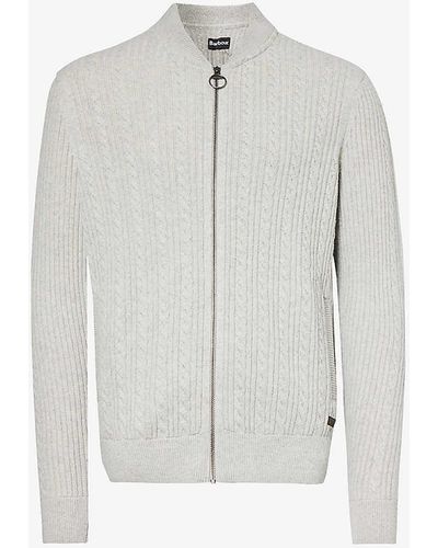 Barbour Cable-knit Stand-collar Wool And Cotton-blend Jumper - White