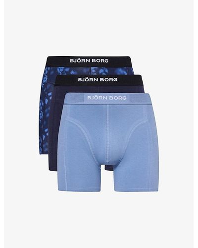 Björn Borg Branded-waistband Mid-rise Pack Of Three Stretch-cotton Boxers Xx - Blue