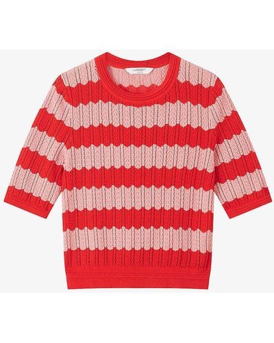 LK Bennett Cinzia Stripe-pattern Cotton-blend T-shirt - Red