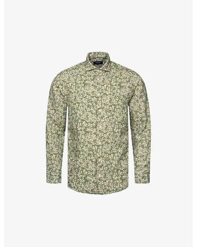 Eton Floral-pattern Regular-fit Linen Shirt - Green