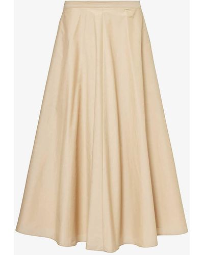 Theory Pleated High-rise Cotton And Recycled-nylon Blend Midi Skirt - Natural