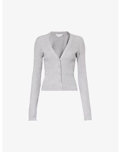GOOD AMERICAN V-neck Ribbed Knitted Cardigan - Grey