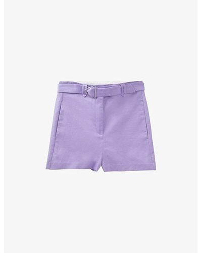 IKKS Triangle-buckle Stretch Cotton-blend Shorts - Purple