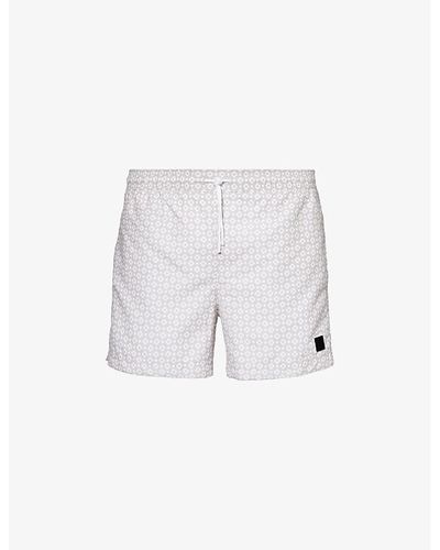BOSS Logo-patch Regular-fit Recycled-polyester Swim Shorts - White