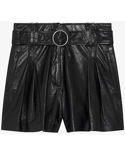 IRO Paoli Belted Leather Shorts - Black