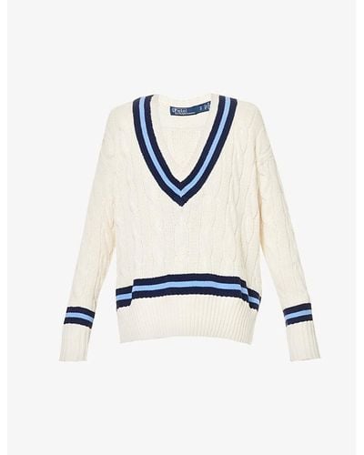 Polo Ralph Lauren Cricket Relaxed-fit V-neck Cable-knit Sweater X - White