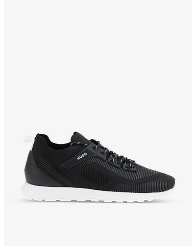HUGO Paneled Embossed-branding Faux-leather Running Sneakers - Black