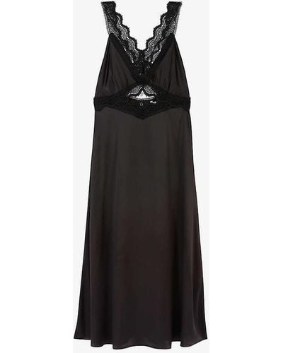 The Kooples Lace-embroidered Cut-out Silk Midi Dress - Black