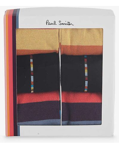 Paul Smith Artist Stripe Fine-knit Stretch-cotton-blend Ankle Socks Pack Of Six - White