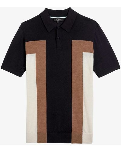 Ted Baker Arbroth Colour-blocked Wool-knit Polo Shirt - Blue