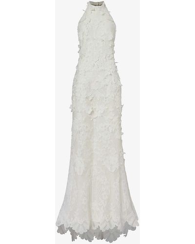 Alexander McQueen Floral-embroidered Open-back Lace Maxi Dress - White