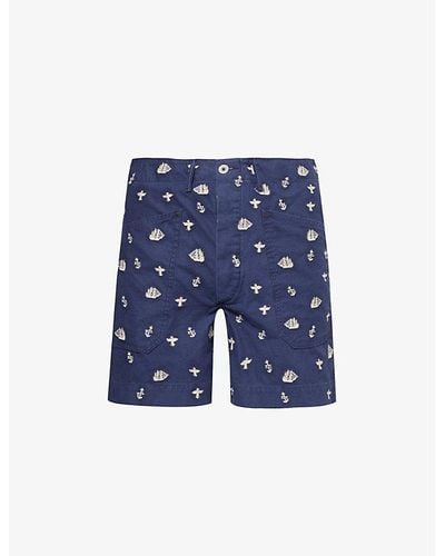 RRL Vy Keane Mountain-embroidered Cotton Shorts - Blue