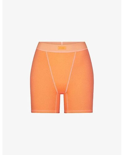 Skims Cotton Rib Logo-waistband Stretch-cotton Boxer Shorts Xx - Orange