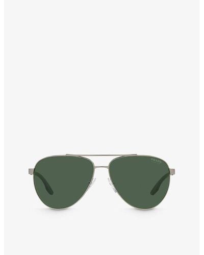 Prada Linea Rossa Ps 52ys Pilot-frame Metal Sunglasses - Green