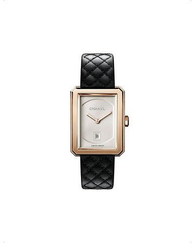 Chanel H6588 Boy·friend Medium 18ct Beige-gold And Quilted-leather Quartz Watch - Black