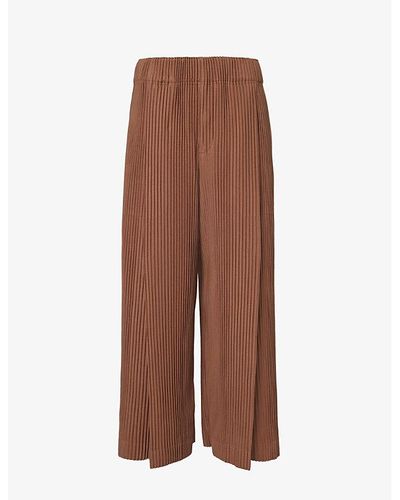 Homme Plissé Issey Miyake Pleated Drawstring-waistband Wide-leg Regular-fit Knitted Pants - Brown