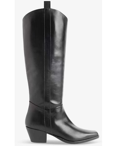 Whistles Asa Western Leather Knee-high Heeled Boots - Black