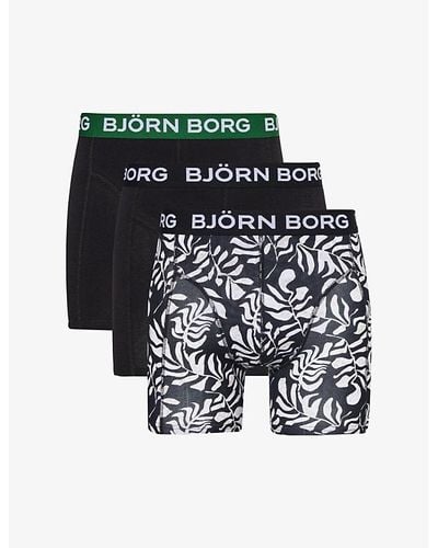 Björn Borg Branded-waistband Mid-rise Pack Of Three Stretch-cotton Boxers - Black