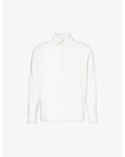 Lanvin Brand-embroidered Striped Regular-fit Silk-blend Shirt - White