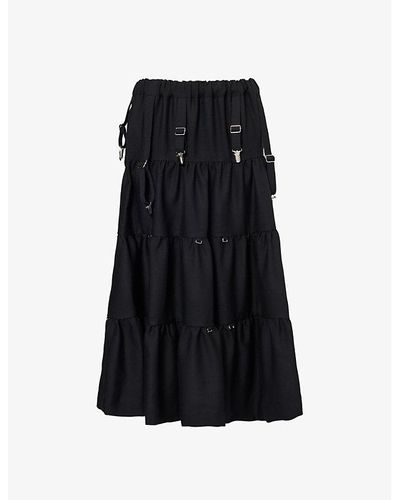 Noir Kei Ninomiya Pleated High-waist Wool Midi Skirt - Black