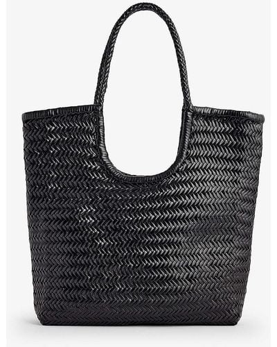 Dragon Diffusion Triple Jump Woven-leather Top-handle Tote Bag - Black