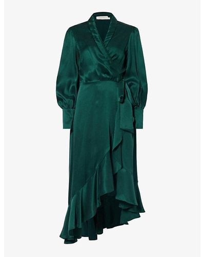Zimmermann Plunge-neck Wrap-over Silk Midi Dress - Green