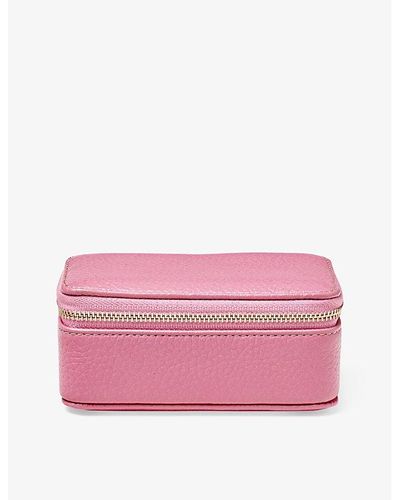Aspinal of London Travel Medium Pebble Leather Jewellery Case - Pink