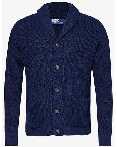 Polo Ralph Lauren Shawl-collar Regular-fit Linen And Cotton-blend Knitted Cardigan - Blue