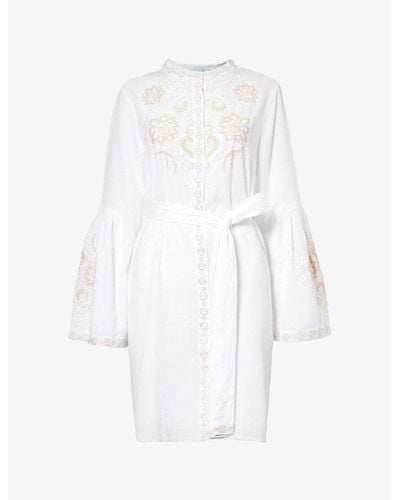 Melissa Odabash Everly Embroidered-front Cotton And Linen-blend Cover-up - White