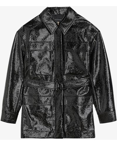 Ted Baker Womens Black Foziey Patent Faux-leather Field Jacket 12