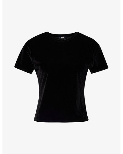 PAIGE Fiora Cap-sleeved Velour T-shirt - Black